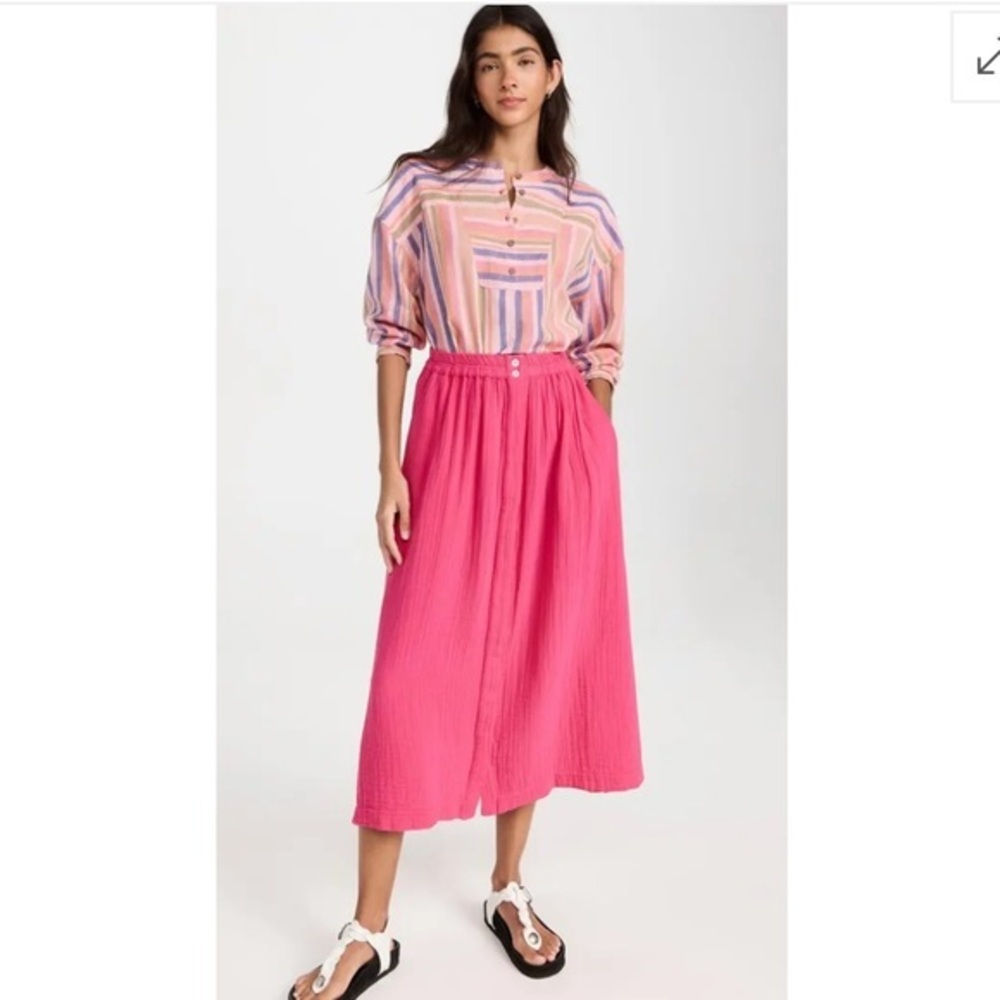 NWT Xirena Skirt Serina Midi Cotton Gauze in Pink Raspberry